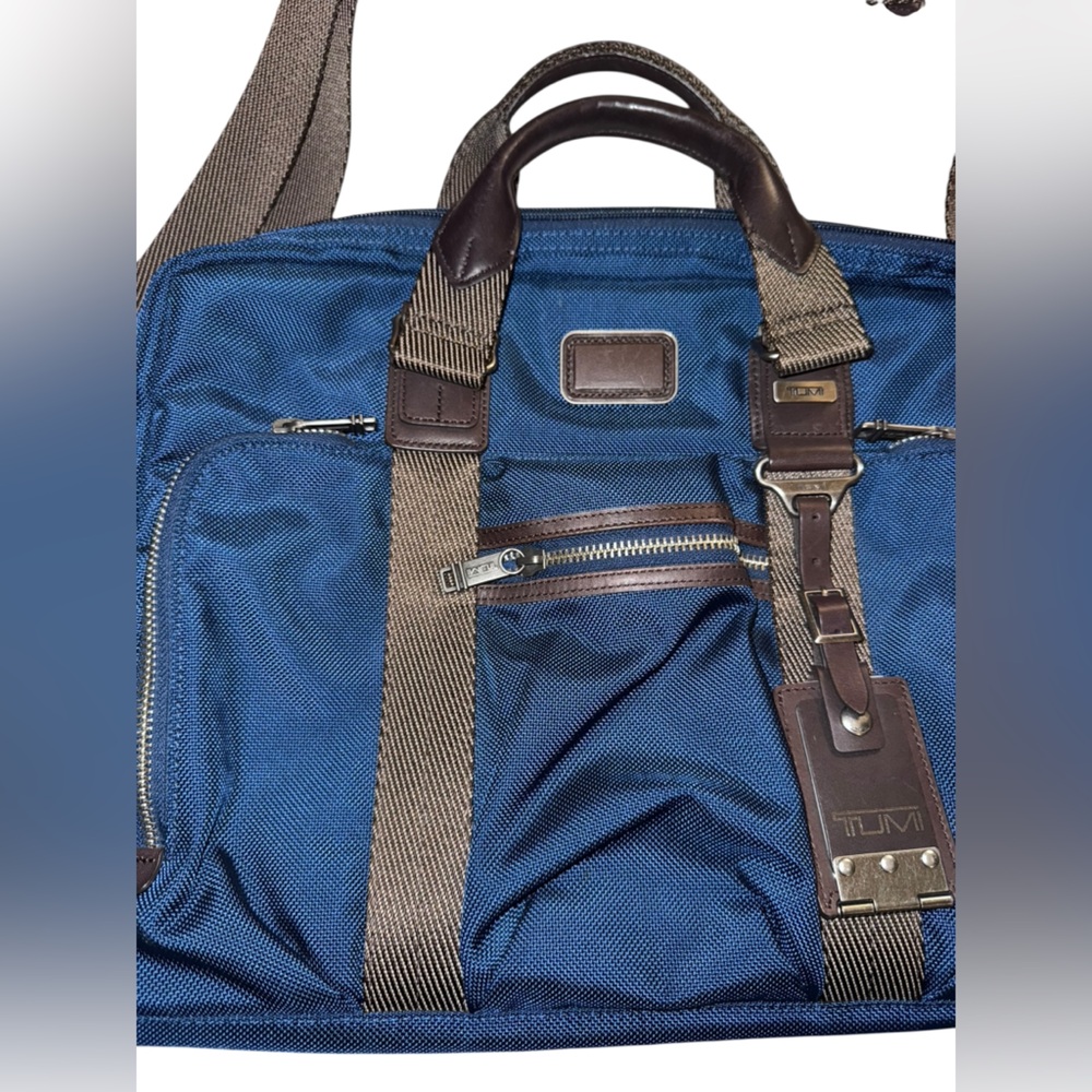 Tumi Blue Nylon Alpha Bravo McNair Slim Briefcase Bag - Picture 2 of 12